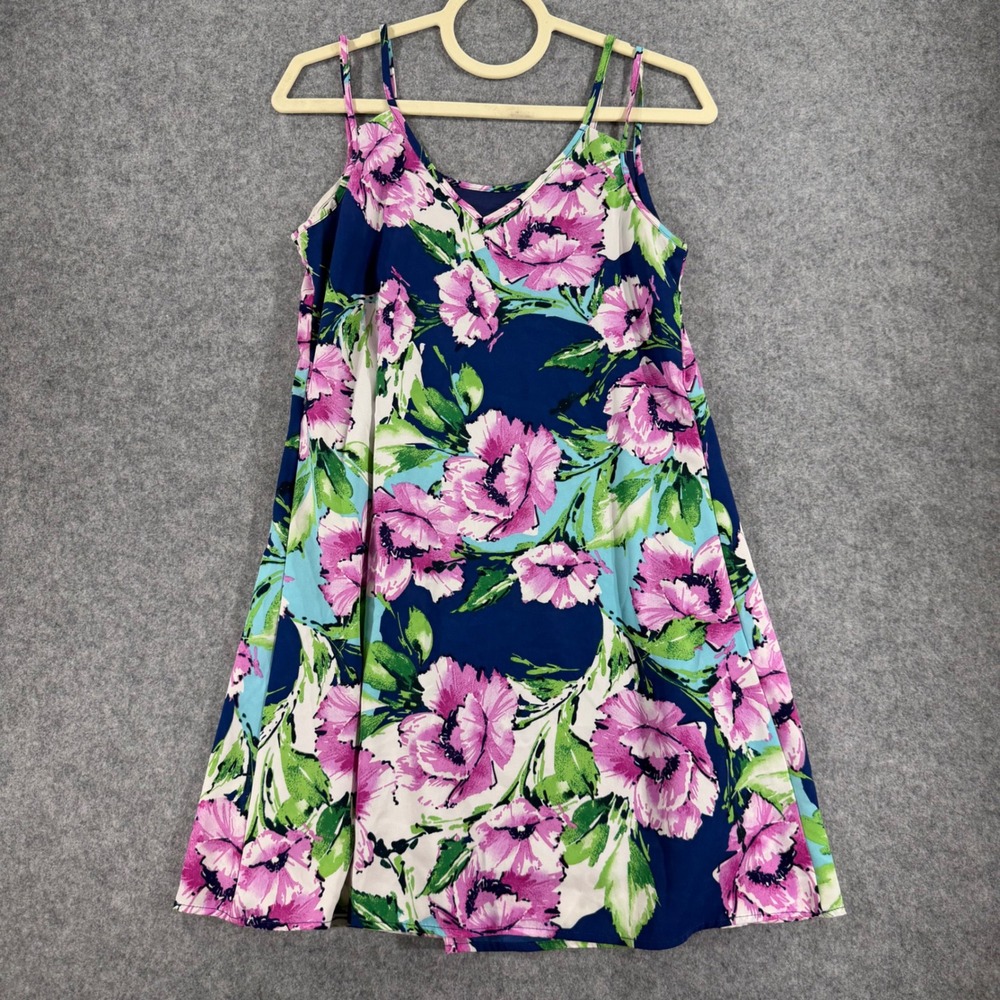 Pink Owl Apparel Womens Floral Spaghetti Strap Mini Dress Navy Pink Small